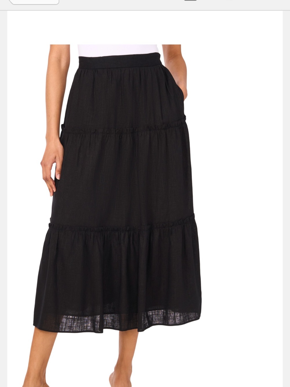 1. State Black Tiered Midi Skirt with Elastic Waist